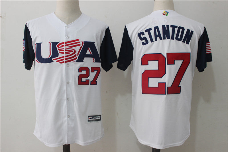 Men's USA Baseball 27 Giancarlo Stanton White 2017 World Baseball Classic Jersey