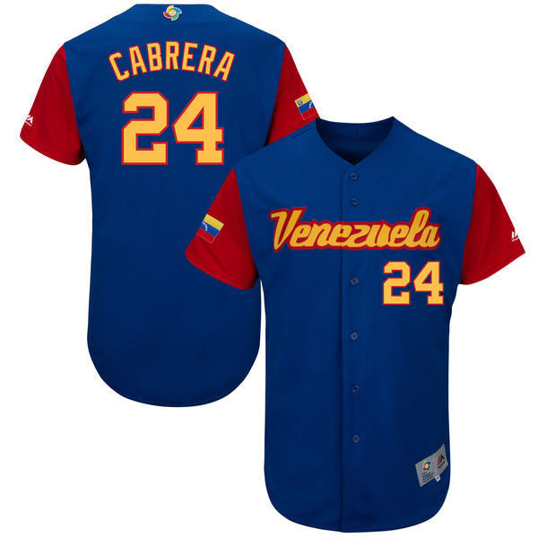 Men's Venezuela Baseball 24 Miguel Cabrera Blue 2017 World Baseball Classic Jersey