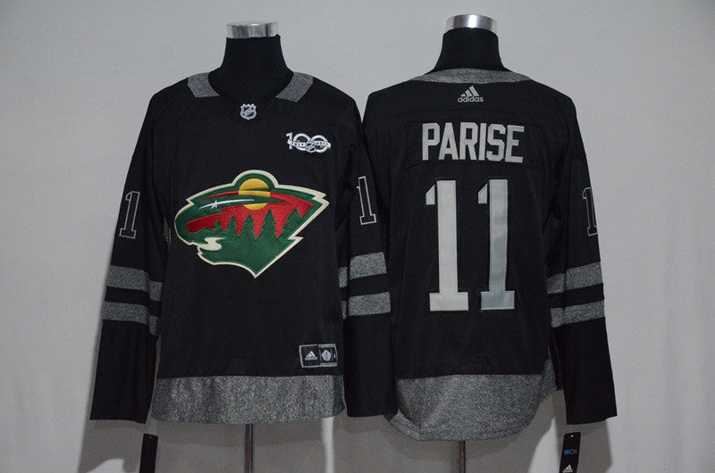 Minnesota Wild #11 Zach Parise Black Men's 1917-2017 100th Anniversary  Stitched Hockey Jersey