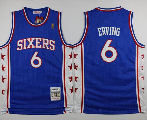 Mitchell and Ness 76ers #6 Julius Erving Stitched Blue Throwback Basketball Jersey