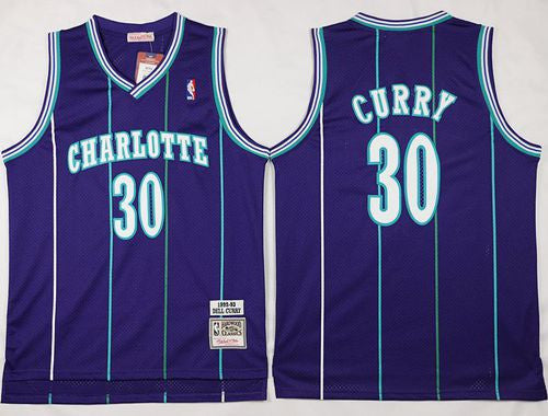 Mitchell And Ness Hornets #30 Dell Curry Purple Throwback Stitched Basketball Jersey