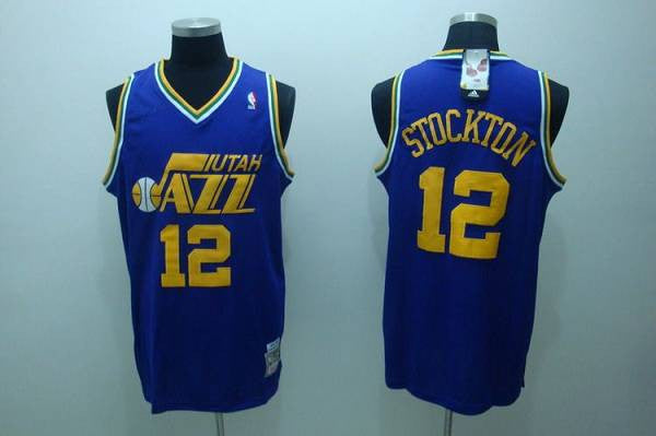 Mitchell and Ness Jazz #12 John Stockton Stitched Blue Throwback Basketball Jersey