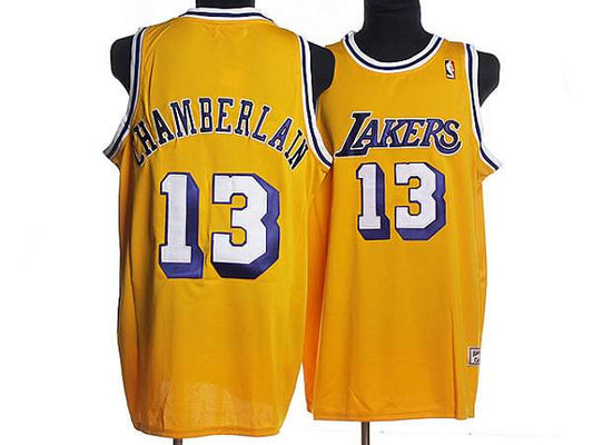 Mitchell and Ness Lakers #13 Wilt Chamberlain Stitched Yellow Throwback Basketball Jersey