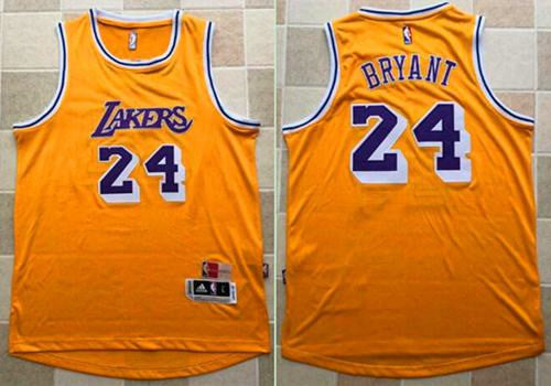 Mitchell and Ness Lakers #24 Kobe Bryant Yellow Stitched Throwback Basketball Jersey