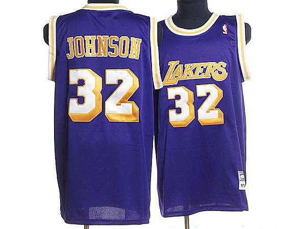 Mitchell and Ness Lakers #32 Magic Johnson Stitched Purple Throwback Basketball Jersey