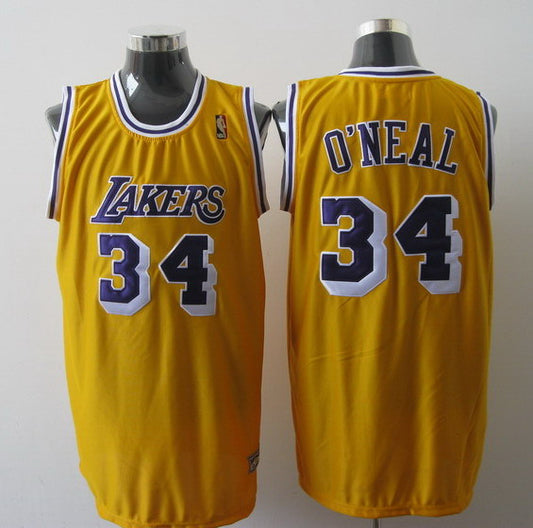 Mitchell And Ness Lakers #34 Shaquille O'Neal Yellow Stitched Basketball Jersey