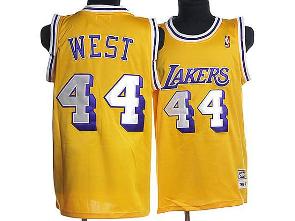 Mitchell and Ness Lakers #44 Jerry West Stitched Yellow Throwback Basketball Jersey