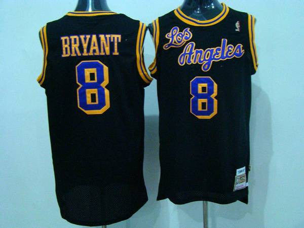 Mitchell and Ness Lakers #8 Kobe Bryant Black Purple/Yellow Number Stitched Throwback Basketball Jersey