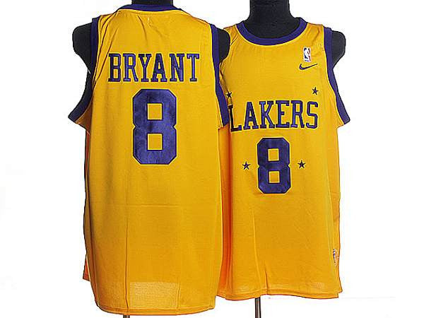 Mitchell and Ness Lakers #8 Kobe Bryant Stitched Yellow Throwback Basketball Jersey