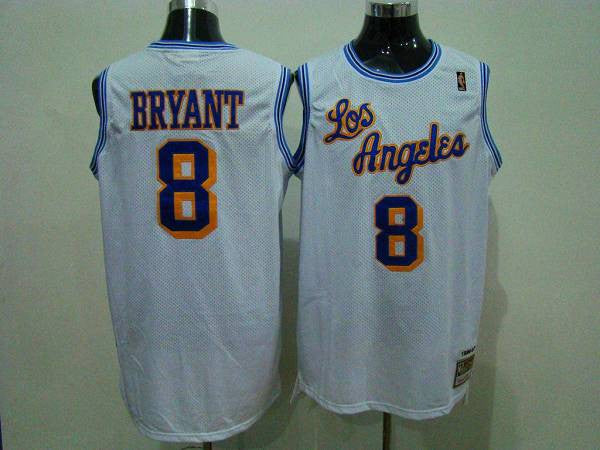 Mitchell and Ness Lakers #8 Kobe Bryant White Stitched Throwback Basketball Jersey