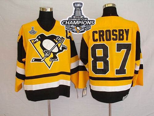 Mitchell&Ness Penguins #87 Sidney Crosby Yellow 2016 Stanley Cup Champions Stitched Hockey Jersey