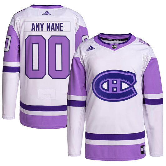 Montreal Canadiens Hockey Fights Cancer Primegreen Custom Hockey Jersey - White/purple