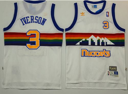 Nuggets #3 Allen Iverson White Throwback Stitched Basketball Jersey