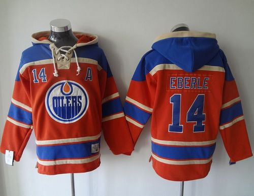 Oilers #14 Jordan Eberle Orange Sawyer Hooded Sweatshirt Stitched Hockey Jersey