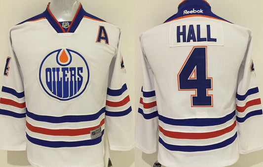 Oilers 4 Taylor Hall White Youth Reebok Hockey Jersey