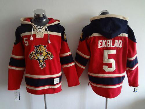 Panthers #5 Aaron Ekblad Red Sawyer Hooded Sweatshirt Stitched Hockey Jersey