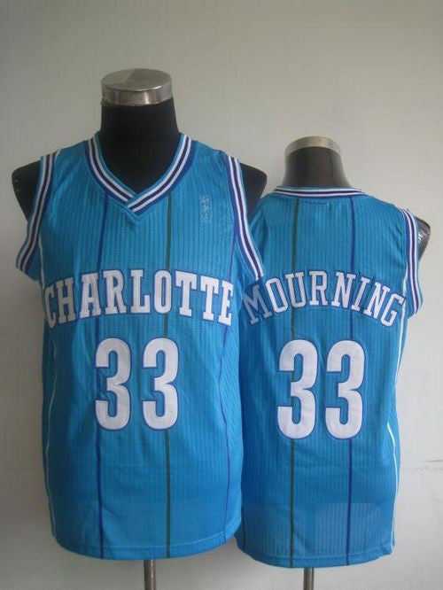 Pelicans #33 Alonzo Mourning Light Blue Charlotte Hornets Throwback Stitched Basketball Jersey