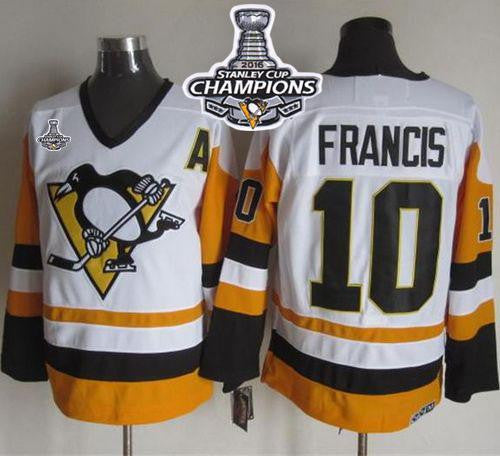 Penguins #10 Ron Francis White/Black CCM Throwback 2016 Stanley Cup Champions Stitched Hockey Jersey