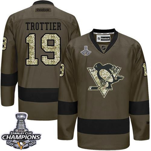 Penguins #19 Bryan Trottier Green Salute to Service 2016 Stanley Cup Champions Stitched Hockey Jersey