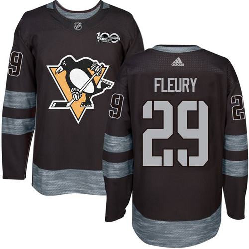 Penguins #29 Andre Fleury Black 1917-2017 100th Anniversary Stitched Hockey Jersey