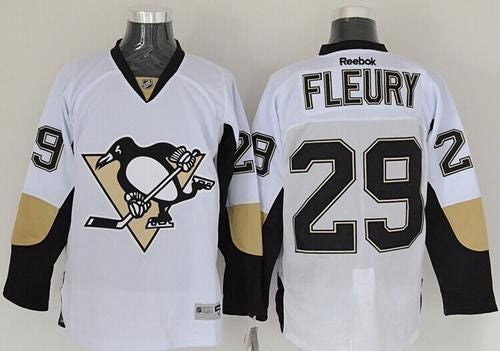 Penguins #29 Andre Fleury White Stitched Hockey Jersey