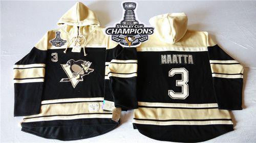 Penguins #3 Olli Maatta Black Sawyer Hooded Sweatshirt 2016 Stanley Cup Champions Stitched Hockey Jersey