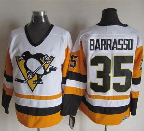 Penguins #35 Tom Barrasso White/Black CCM Throwback Stitched Hockey Jersey