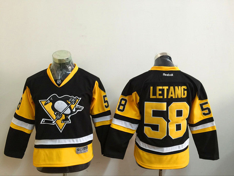 Penguins 58 Kris Letang Black Youth Reebok Hockey Jersey