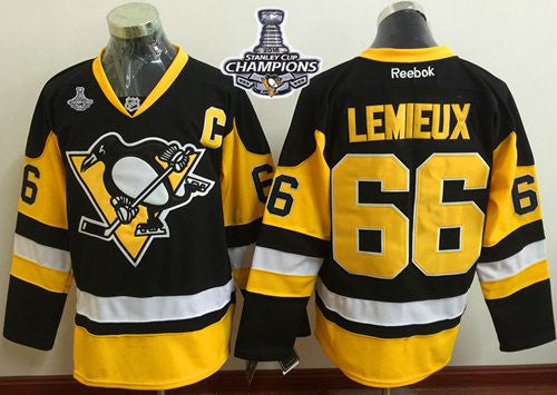 Penguins #66 Mario Lemieux Black Alternate 2016 Stanley Cup Champions Stitched Hockey Jersey