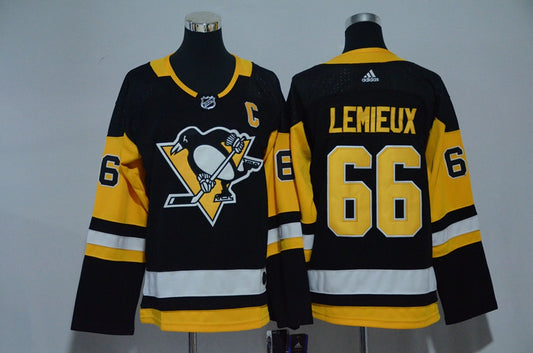 Penguins 66 Mario Lemieux Black Youth Hockey Jersey