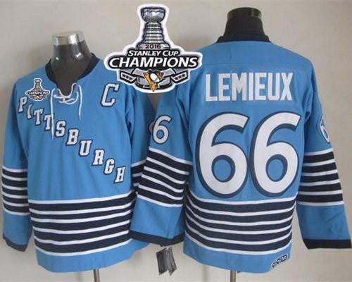 Penguins #66 Mario Lemieux Light Blue CCM Throwback 2016 Stanley Cup Champions Stitched Hockey Jersey