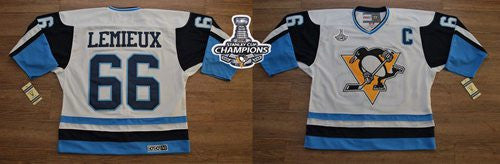 Penguins #66 Mario Lemieux White/Blue CCM Throwback 2016 Stanley Cup Champions Stitched Hockey Jersey