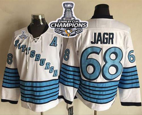 Penguins #68 Jaromir Jagr White/Light Blue CCM Throwback 2016 Stanley Cup Champions Stitched Hockey Jersey