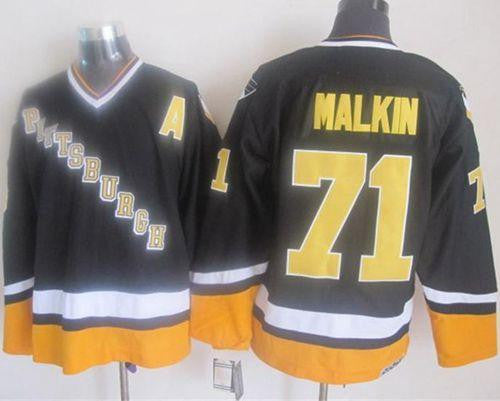 Penguins #71 Evgeni Malkin Black/Yellow CCM Throwback Stitched Hockey Jersey