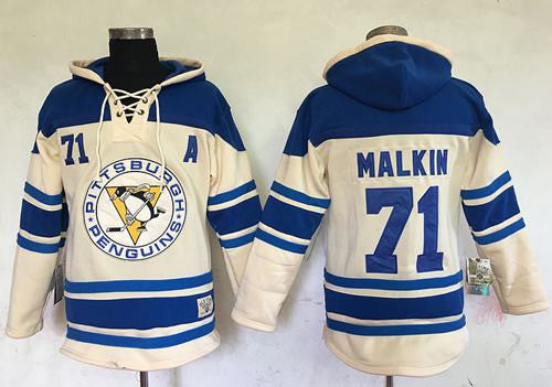 Penguins #71 Evgeni Malkin Cream Sawyer Hooded Sweatshirt Stitched Hockey Jersey