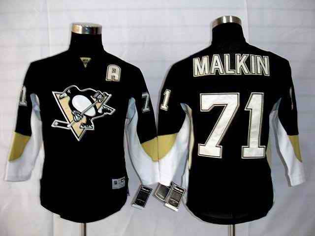 Penguins 71 Malki Black Youth Hockey Jersey