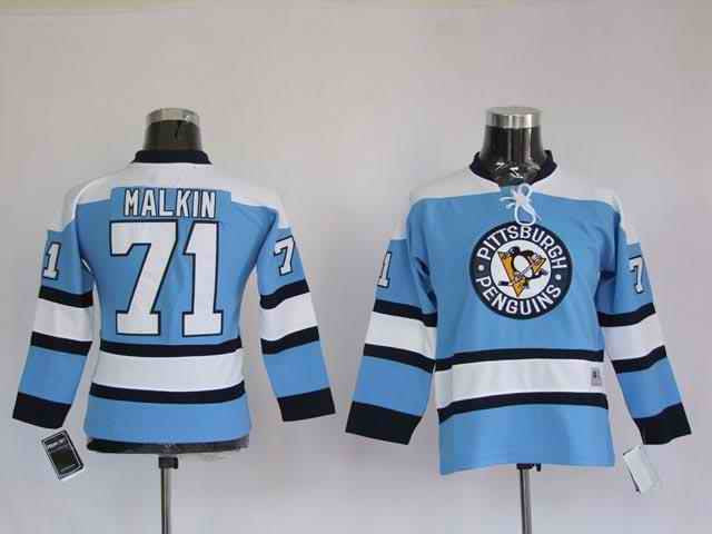 Penguins 71 Malki Blue Youth Hockey Jersey