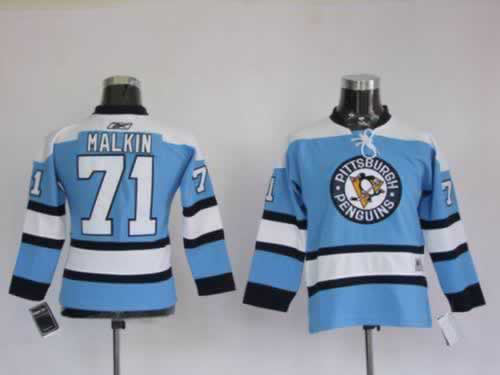 Penguins 71 Malkin Baby Blue Youth Hockey Jersey