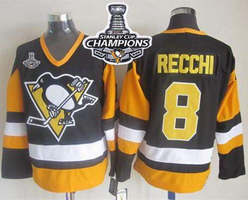 Penguins #8 Mark Recchi Black CCM Throwback 2016 Stanley Cup Champions Stitched Hockey Jersey