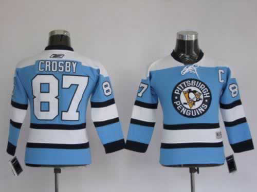 Penguins 87 Crosby Baby Blue Youth Hockey Jersey