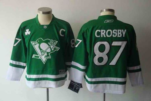 Penguins 87 Crosby St.Patricks Day green Youth Hockey Jersey