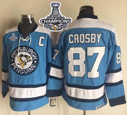 Penguins #87 Sidney Crosby Blue Alternate CCM Throwback 2016 Stanley Cup Champions Stitched Hockey Jersey