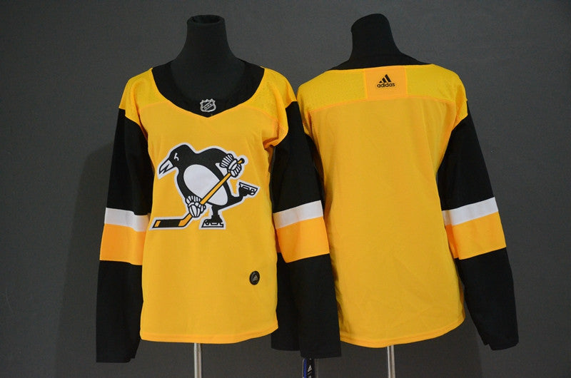 Penguins Blank Yellow Women Hockey Jersey