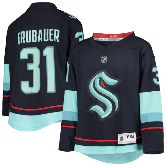 Philipp Grubauer Youth Home Player Hockey Jersey - Deep Sea Blue