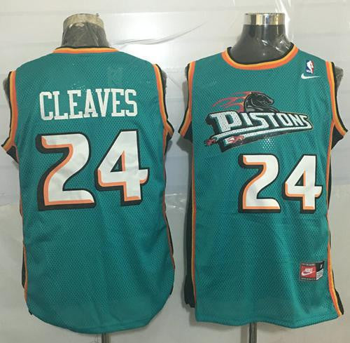 Pistons #24 Mateen Cleaves Green Throwback Stitched Basketball Jersey