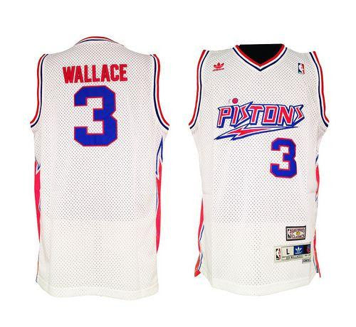 Pistons #3 Ben Wallace White Throwback Stitched Basketball Jersey