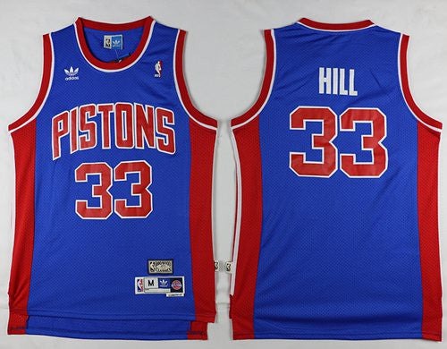 Pistons #33 Grant Hill Blue Throwback Stitched Basketball Jersey