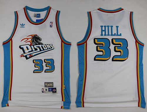 Pistons #33 Grant Hill White Throwback Stitched Basketball Jersey