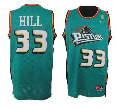 Pistons #33 Hill Green Throwback Stitched Basketball Jersey