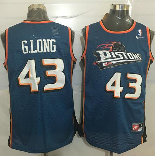 Pistons #43 Grant Long Blue Throwback Stitched Basketball Jersey